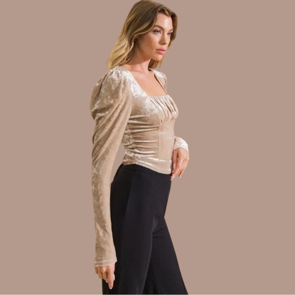 Flying Tomato Beige Champagne Crushed Velvet Top - Picture 3 of 9